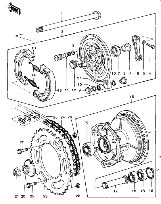 Rear hub/brake/chain