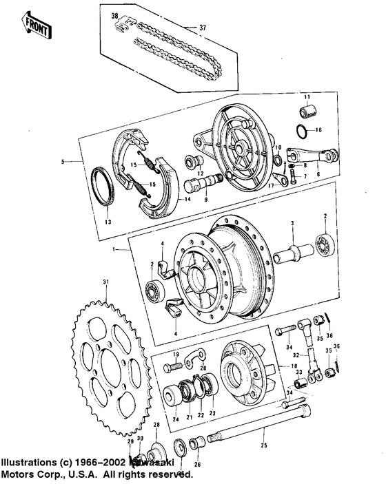 Rear hub/brake/chain