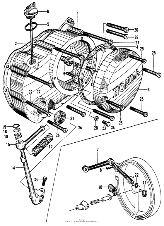 Crankcase cover + kick starter arm