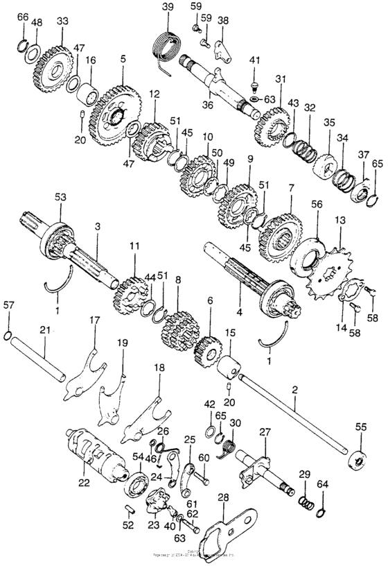 Transmission + gearshift drum