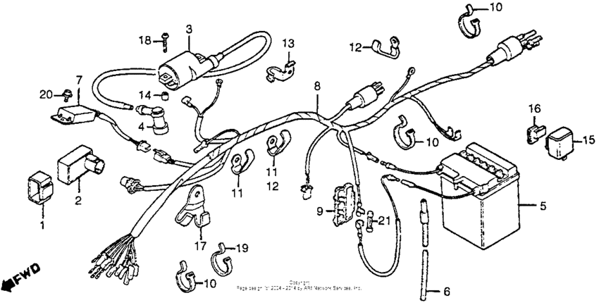 Wire harness + ignition coil + battery