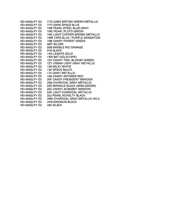 VS1400 Color chart