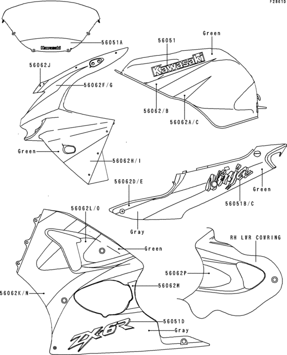 ZX600 Decals(green / gray)