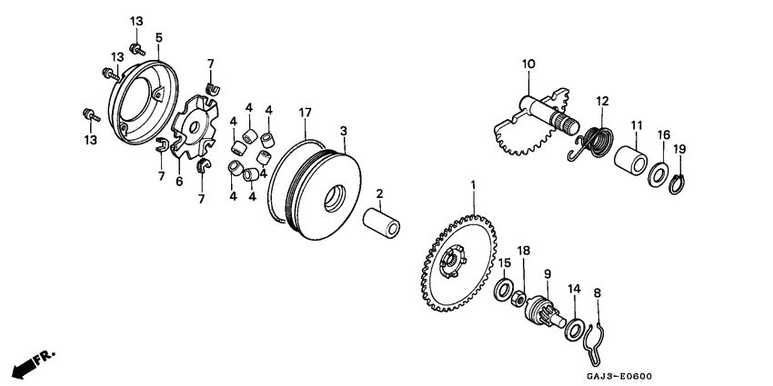 Drive face/kick starter spindle