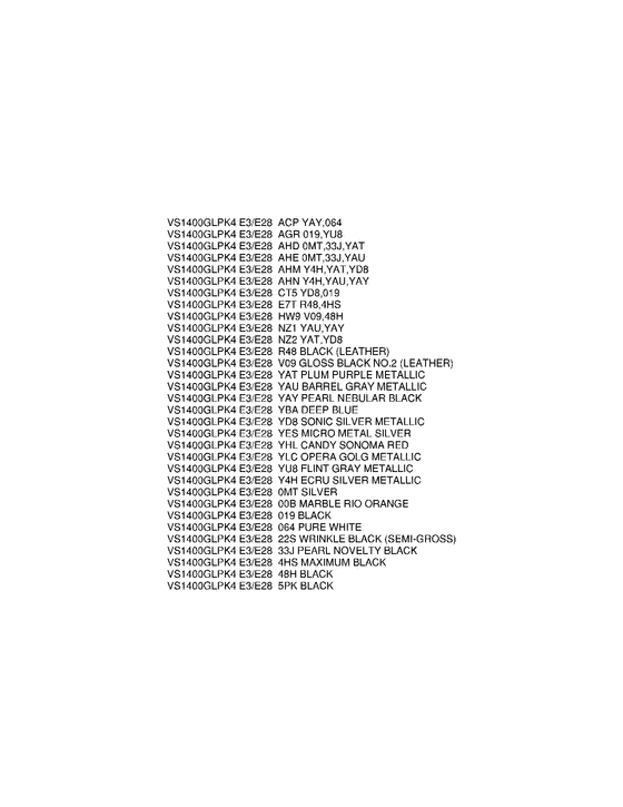 VS1400 Color chart