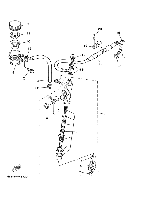 YZ125J Задний торм цилиндр