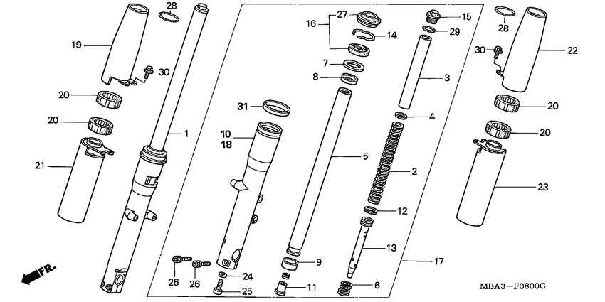 VT750C Вилка передней оси
