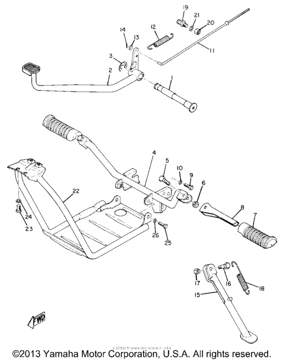 Stand, foot rest & rear brake pedal