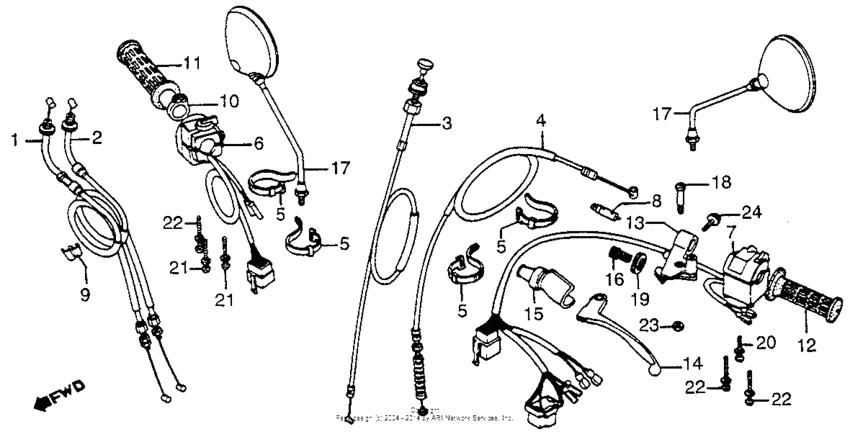 Handle lever + cable + switch + mirror