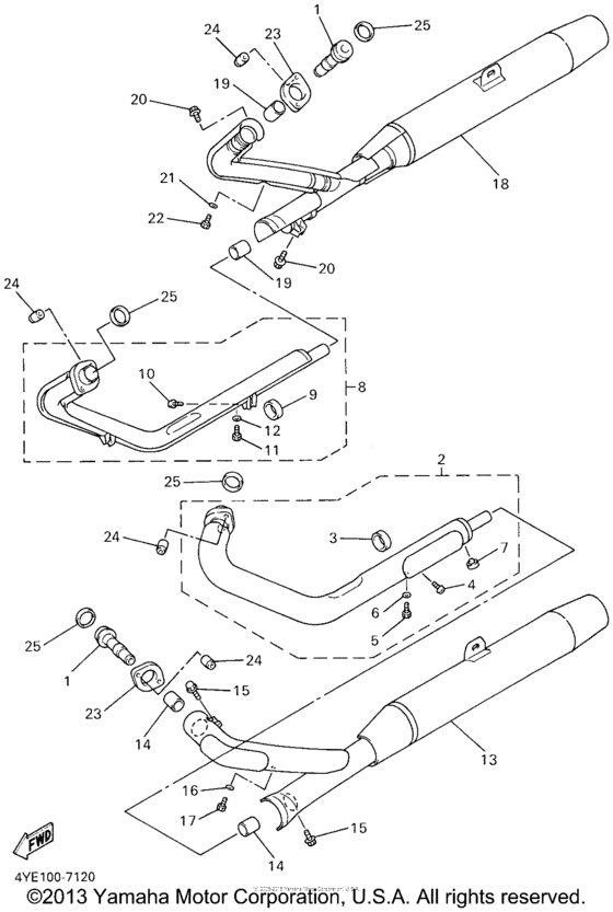 XVZ13LTLC Выхлопная система