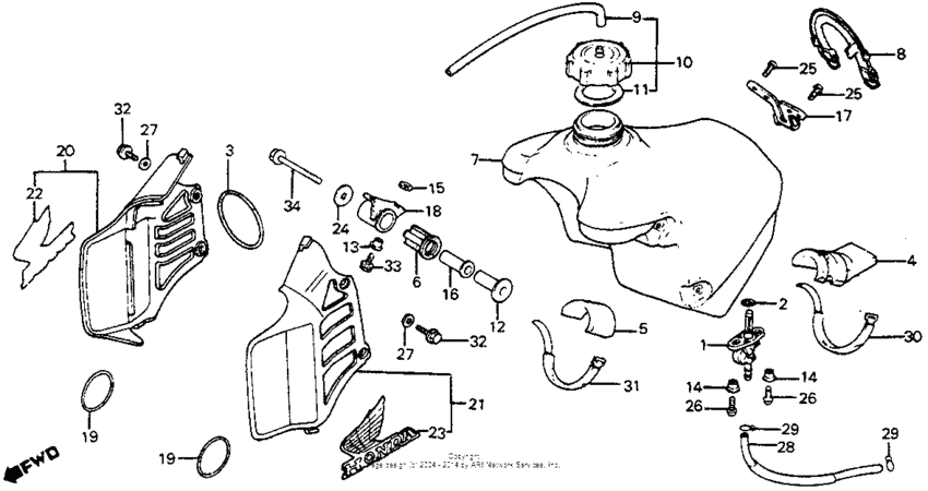 Fuel tank + radiator shroud 82