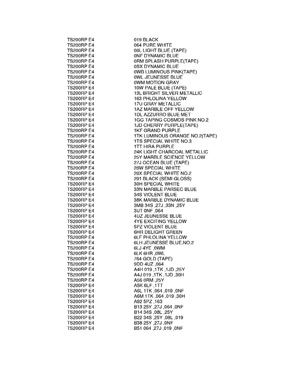 TS200 Color chart