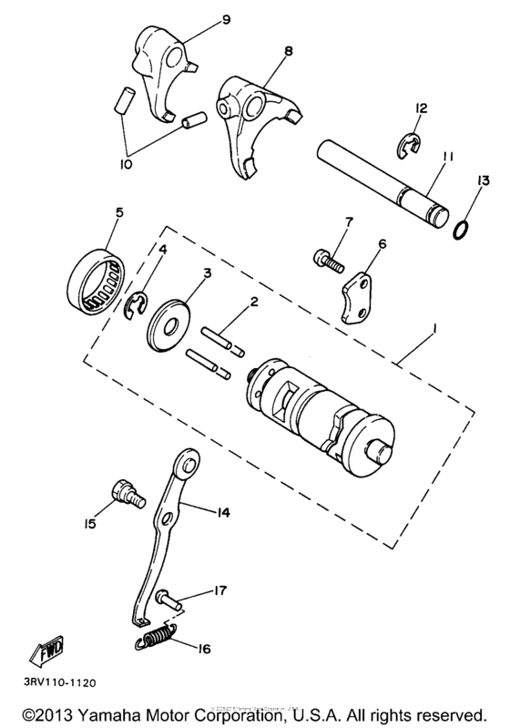 PW80J Shift cam - shift fork