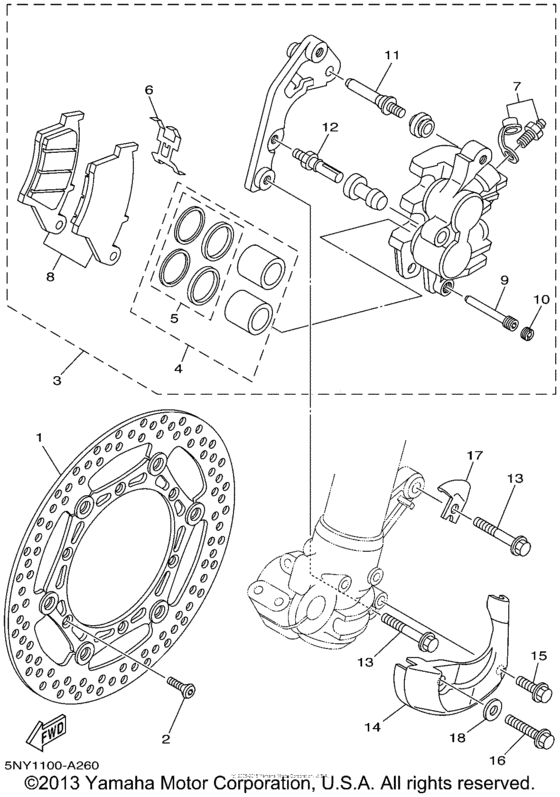 YZ125P Передний суппорт