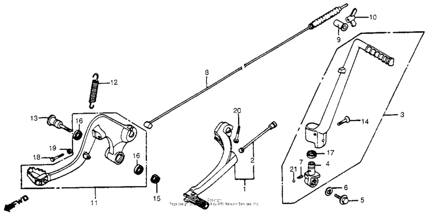 Shift pedal + kick starter arm + brake pedal 82