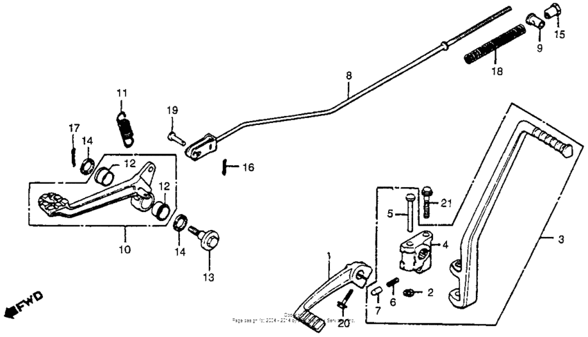 Change pedal + brake pedal + kick starter arm