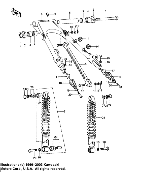 Swing arm/shock absorbers