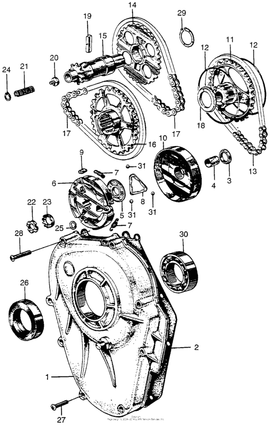 Right crankcase cover + primary drive