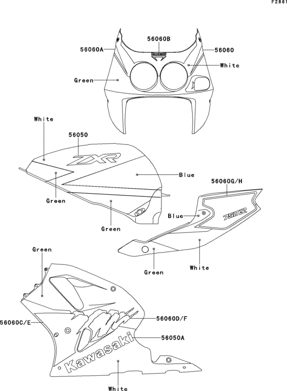 ZX750 Decals(green / white / blue)(zx750-m1)