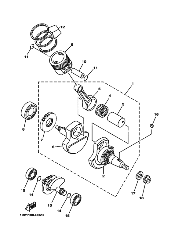 TTR125LE Коленчатый вал и Поршень