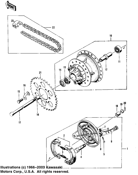 Rear hub/brake/chain