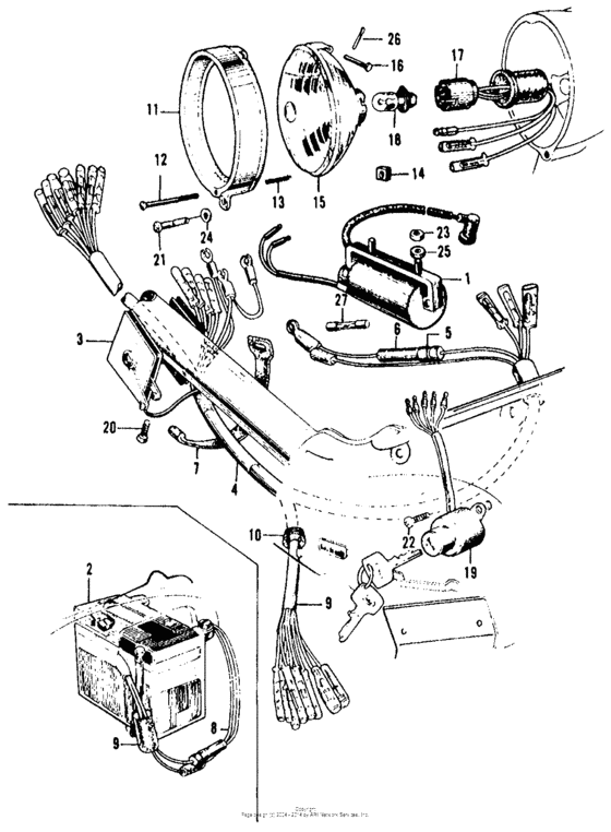 Headlight + battery + wire harness