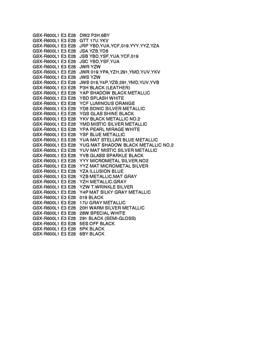 GSX-R600 Color chart