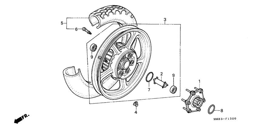 VT1100C Rear wheel complete assy