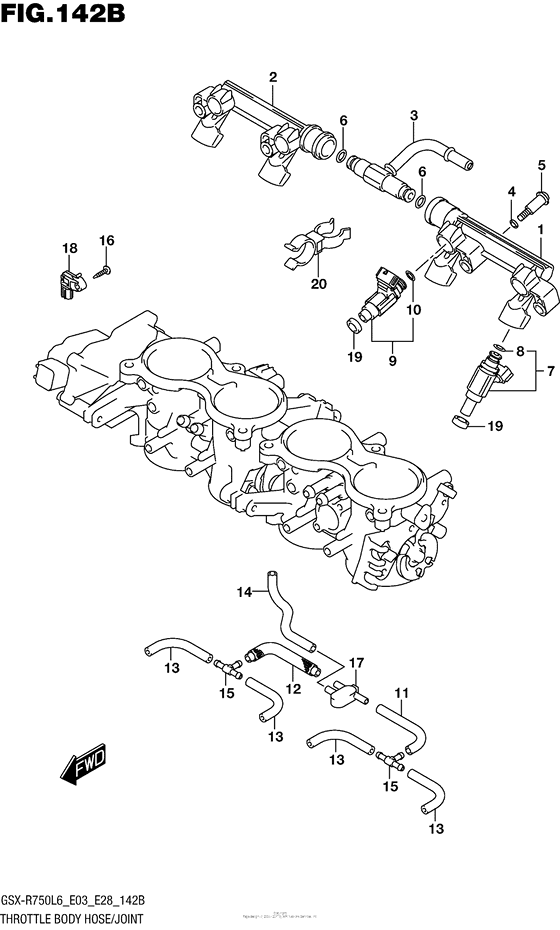 GSX-R750 Throttle Body Hose / joint (Gsx-R750L6 E28)