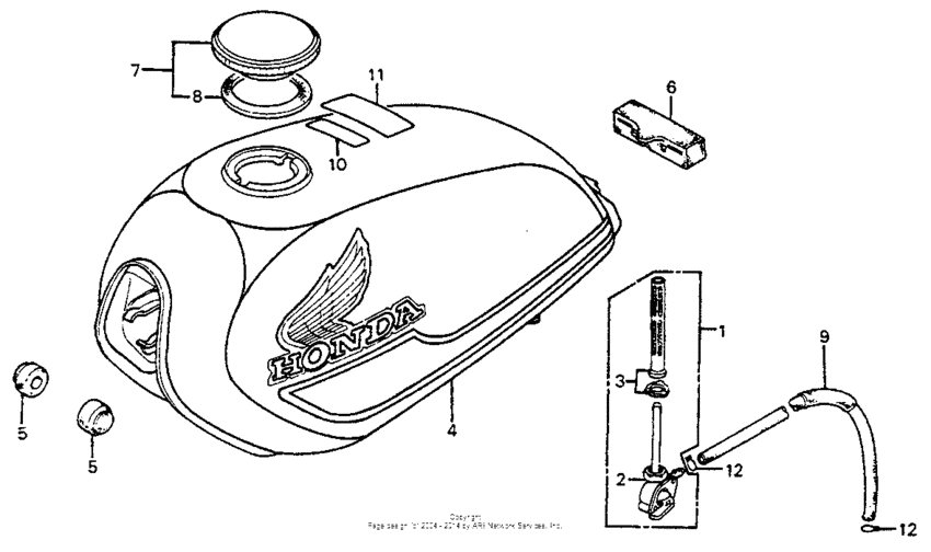 Fuel tank + fuel lever 77-78