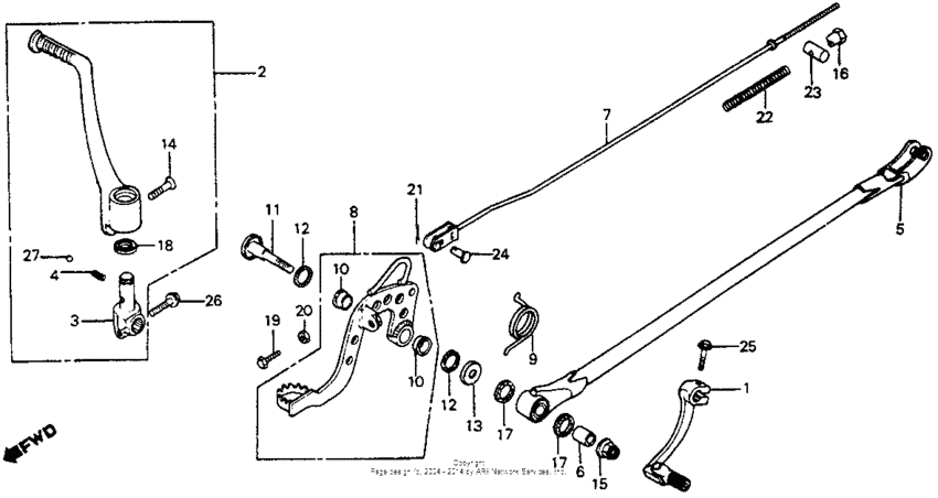 Gearshift pedal + kick starter arm + brake pedal 81