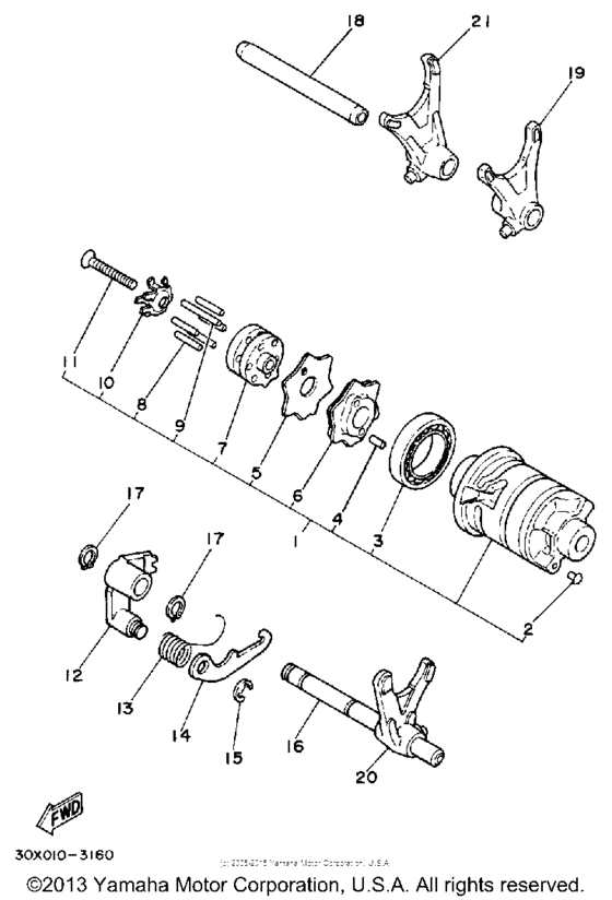 XT350UC (CA ED.) Shift cam - fork