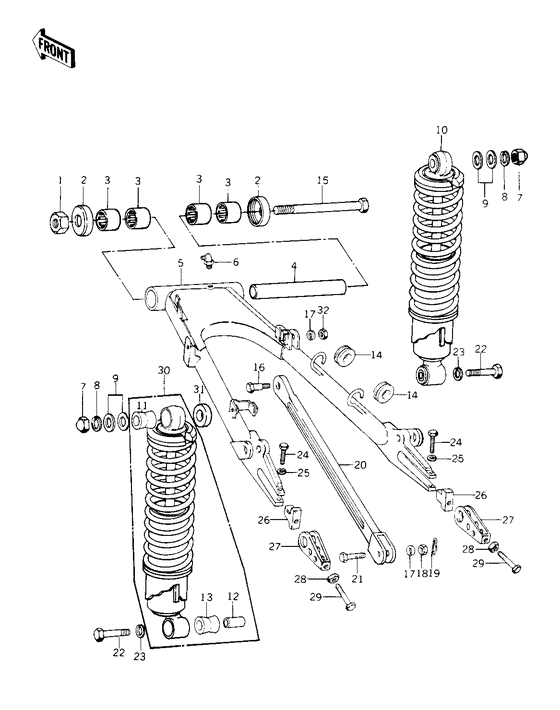 Swing arm/shock absorbers