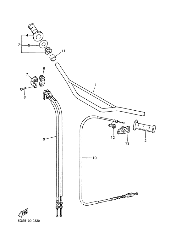 WR400F Steering handle. cable