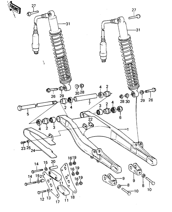 Swing arm/shock absorbers