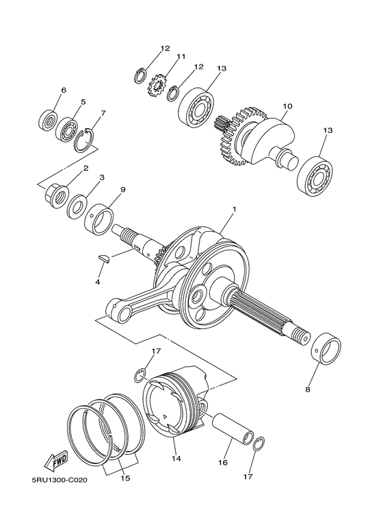 YP400 Vilebrequin & piston
