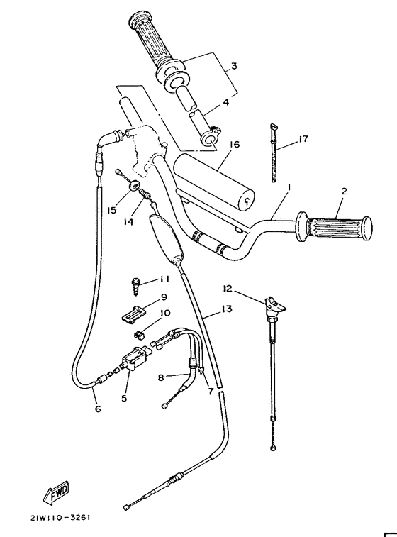 PW80 Steering handle. cable