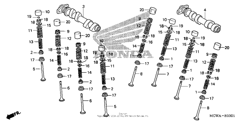 Camshaft + valve (rr.)