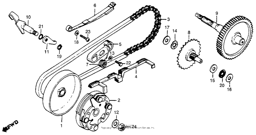 Clutch + drive chain + final gear 79-80