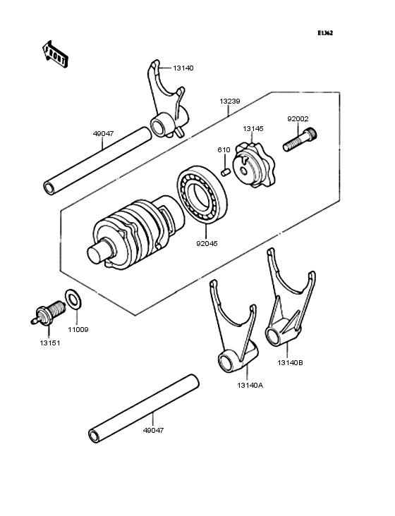 ZX400 Gear change drum & forks