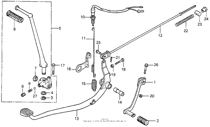 Brake pedal + change pedal + kick starter arm