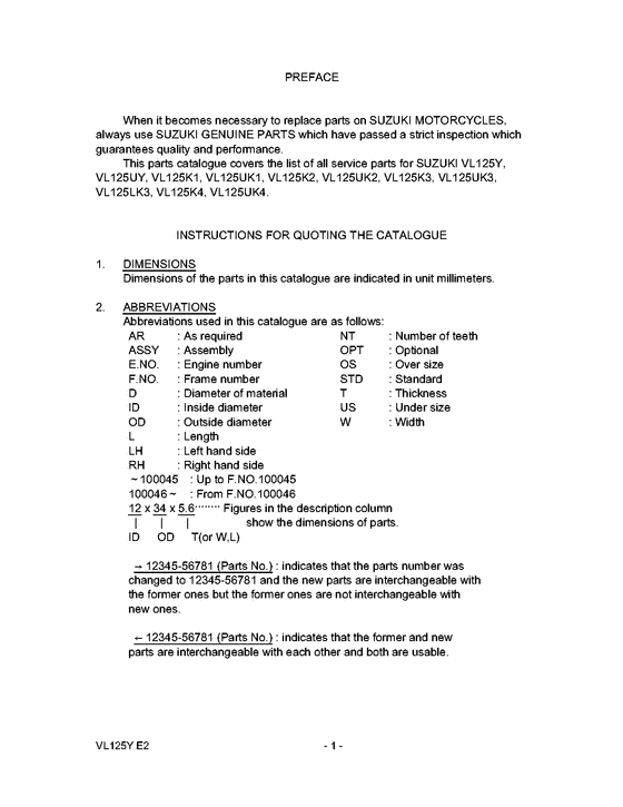 VL125 Catalog preface