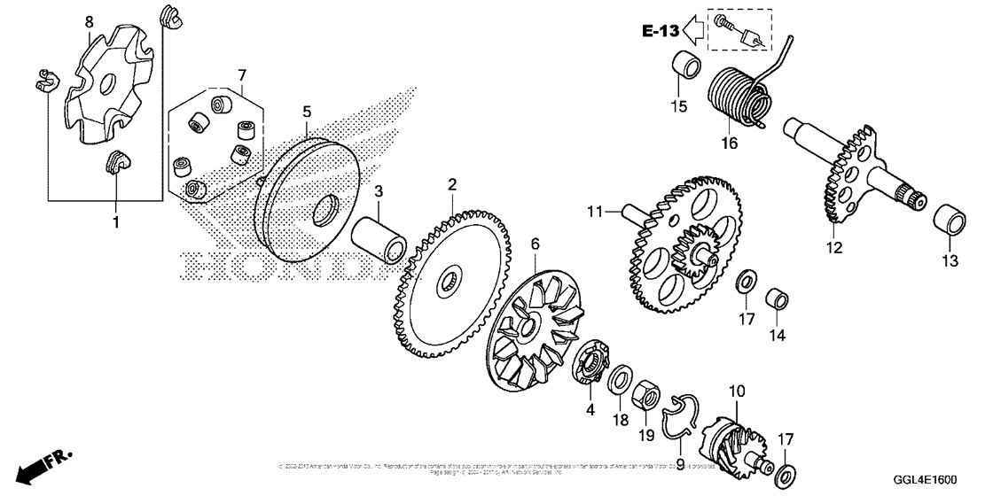 Drive Face + Kick Starter Spindle