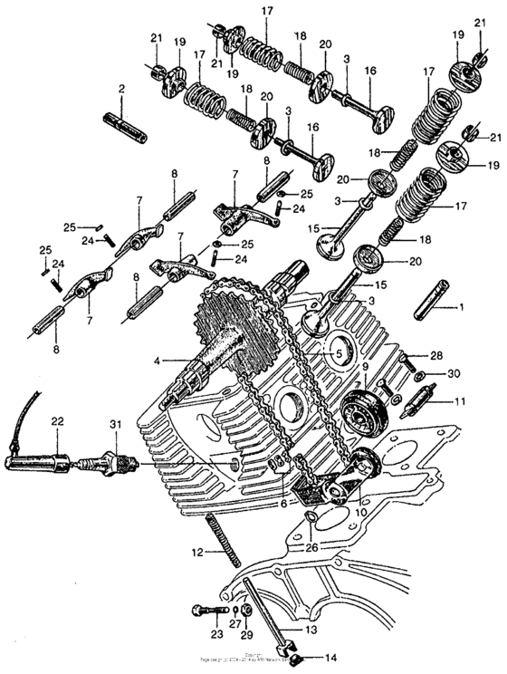 Camshaft + valve + cam chain