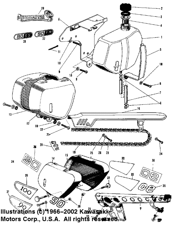 Oil tank / chain cover / chain / side cover