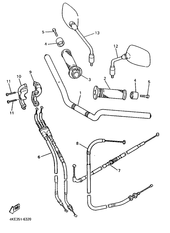 XJ600N Steering handle. cable