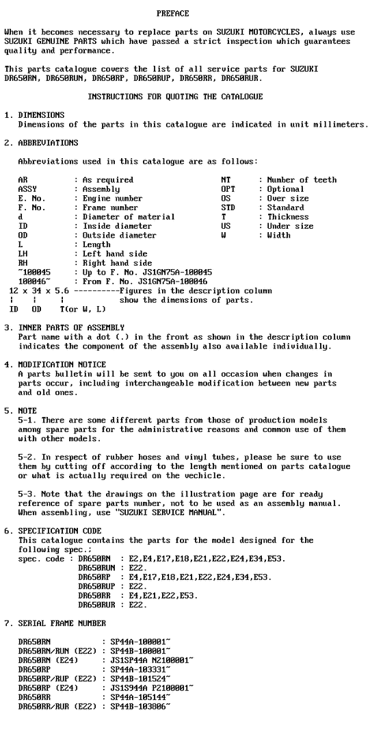 DR650 Catalog preface