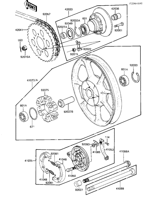 Rear wheel/hub/brake/chain
