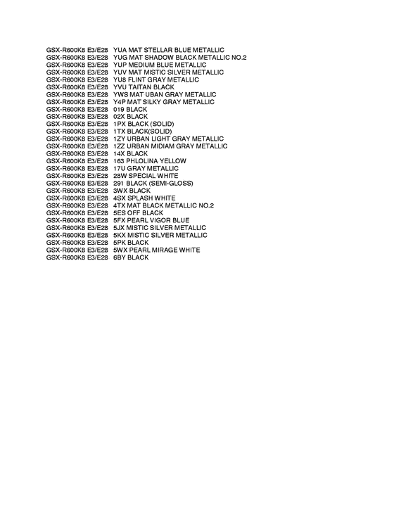GSX-R600 Color chart