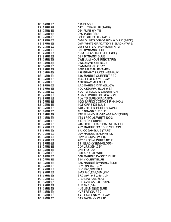 TS125 Color chart